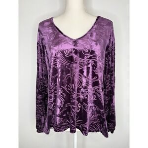 Modcloth Large Purple Velvet Burnout Balloon Sleeve Blouse whimsigoth Grunge